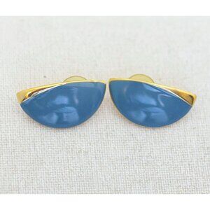 Vintage Semi Circle Aegean Blue Stud Earrings - J1